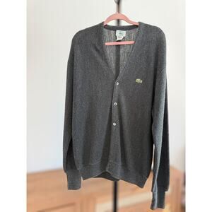 Vintage Lacoste Izod Long Sleeve V-Neck Cardigan Sweater Grey Men's Size Medium